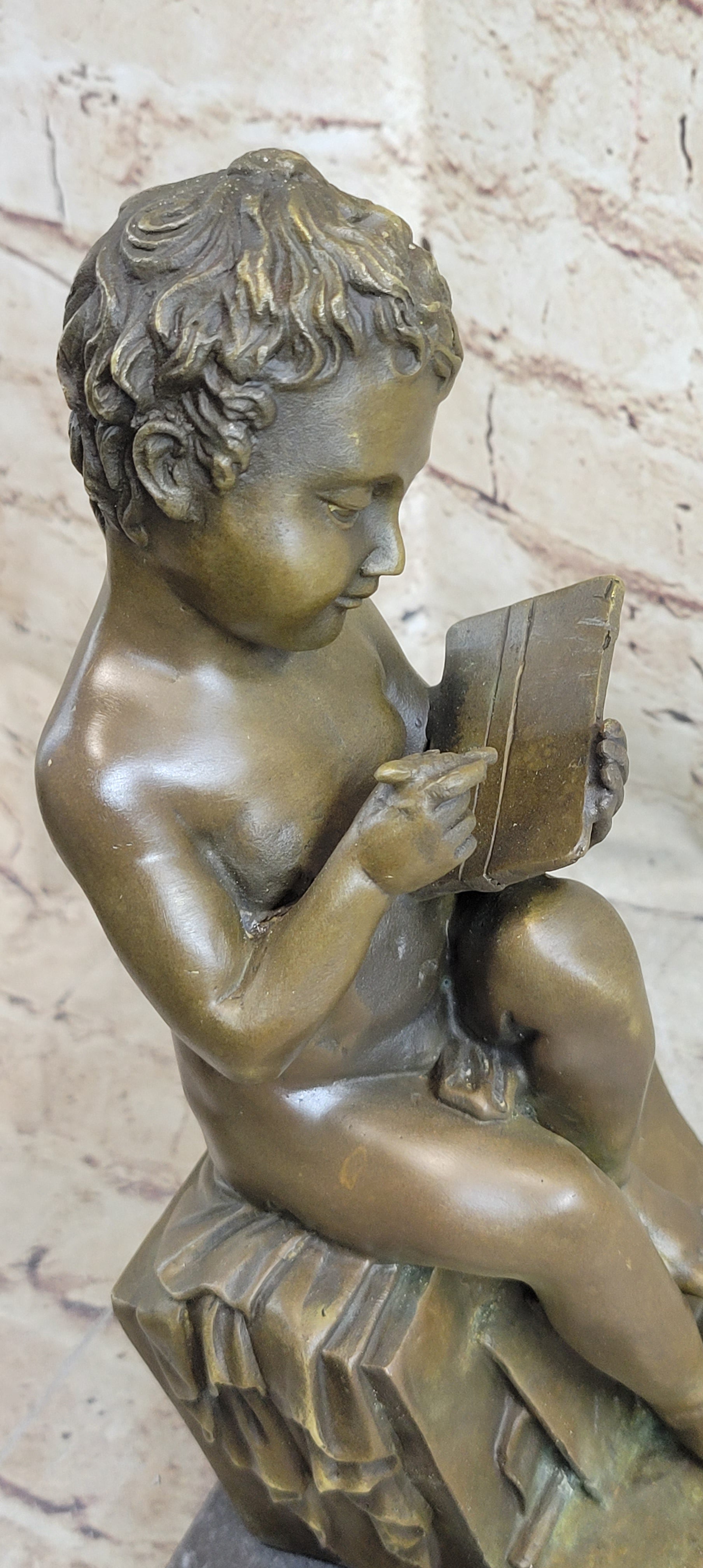 Classical Nude Boy Writing in Book Bronze Statue Sculpture Figure Art Taylor 11" x 5"