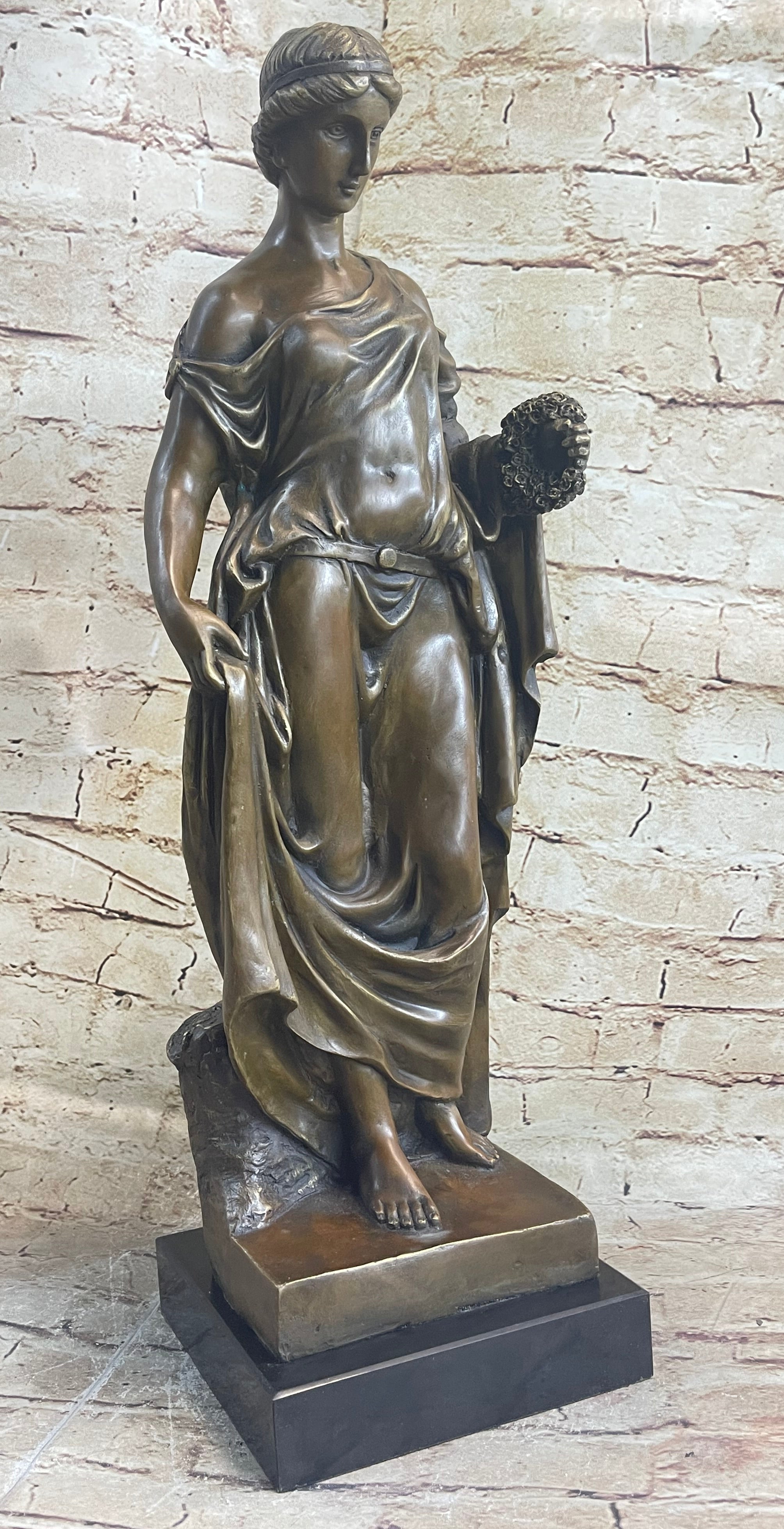 Woman Clutching Grapes Bronze Figure Auguste Moreau 21" x 7.5"