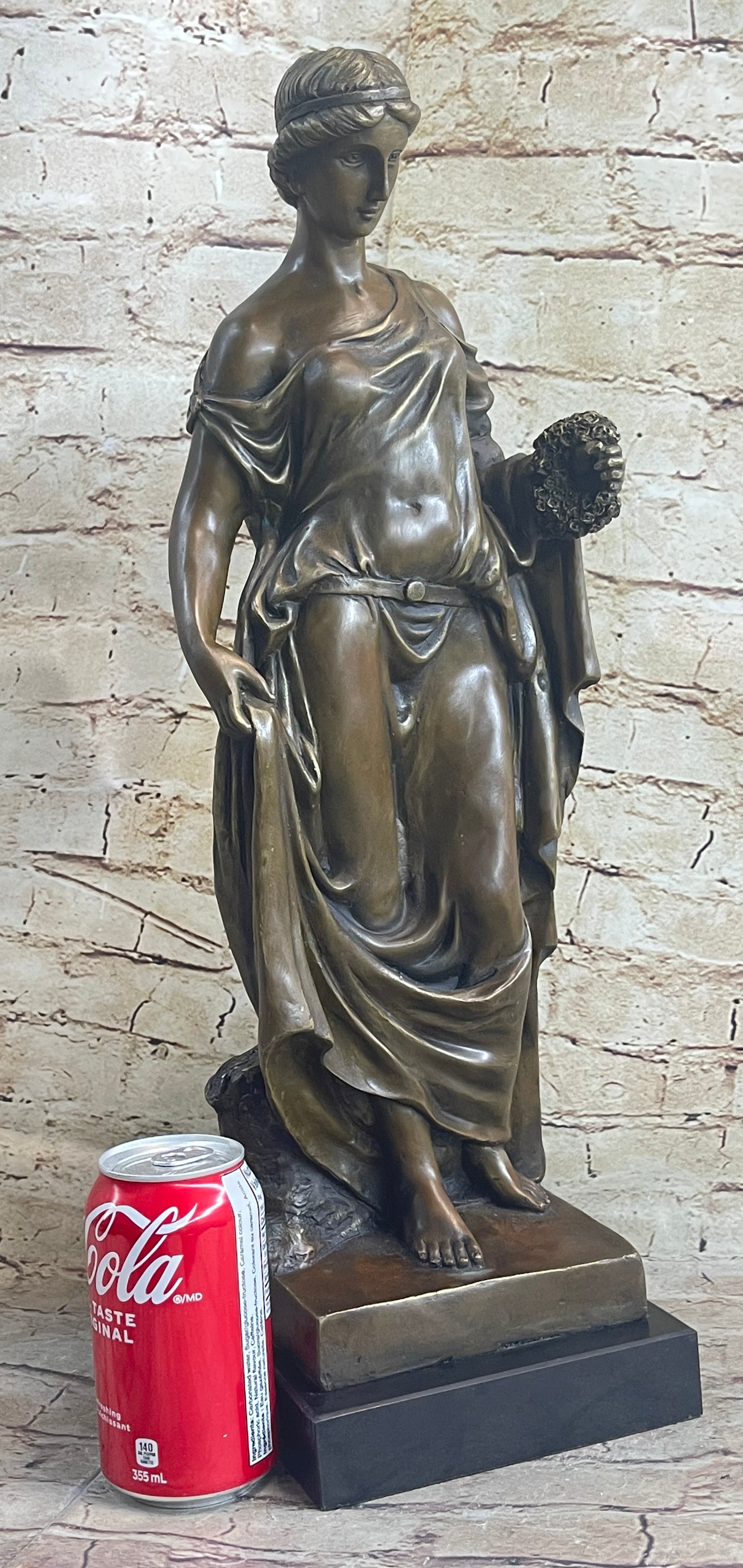 Woman Clutching Grapes Bronze Figure Auguste Moreau 21" x 7.5"