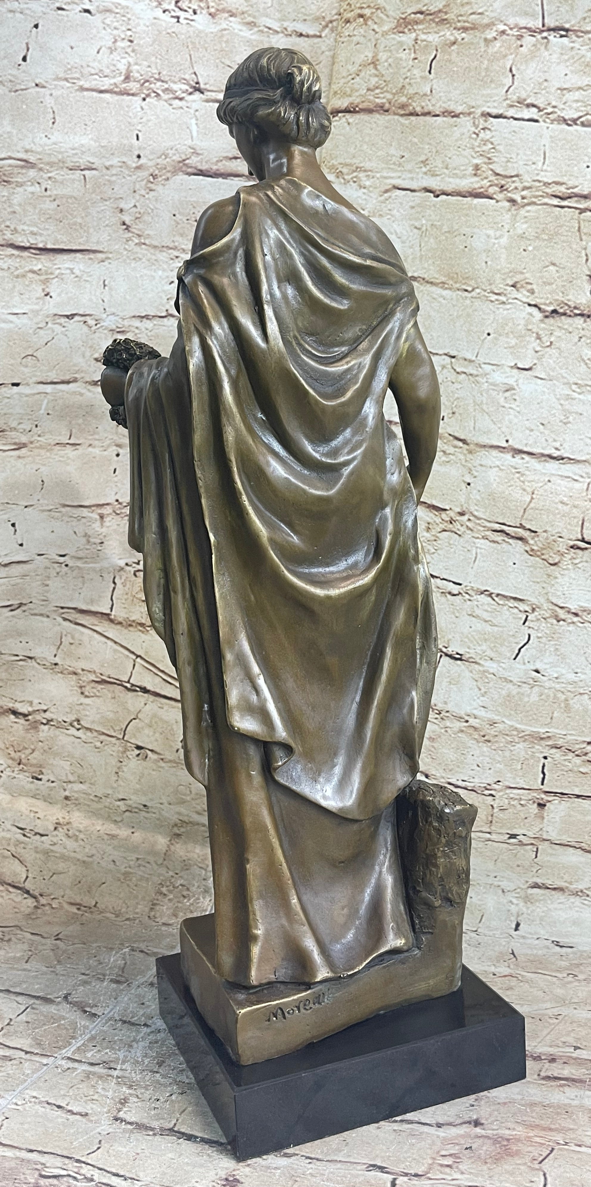 Woman Clutching Grapes Bronze Figure Auguste Moreau 21" x 7.5"