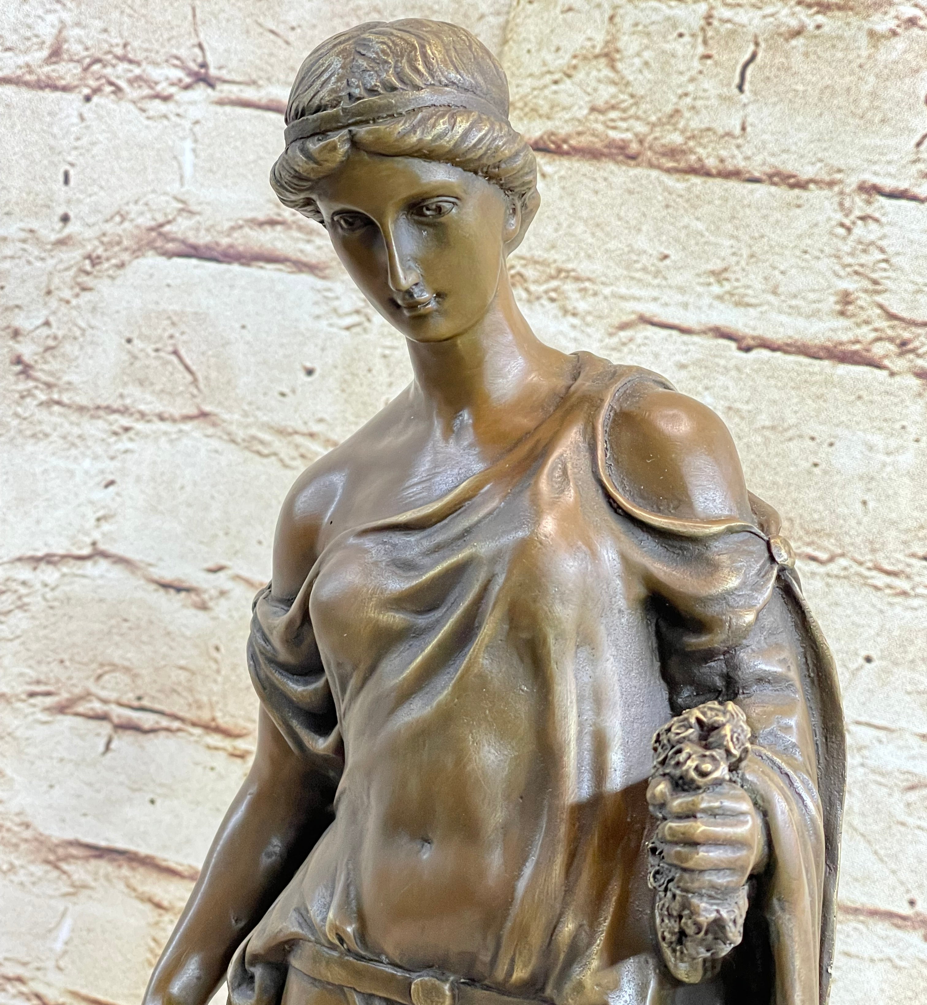 Woman Clutching Grapes Bronze Figure Auguste Moreau 21" x 7.5"