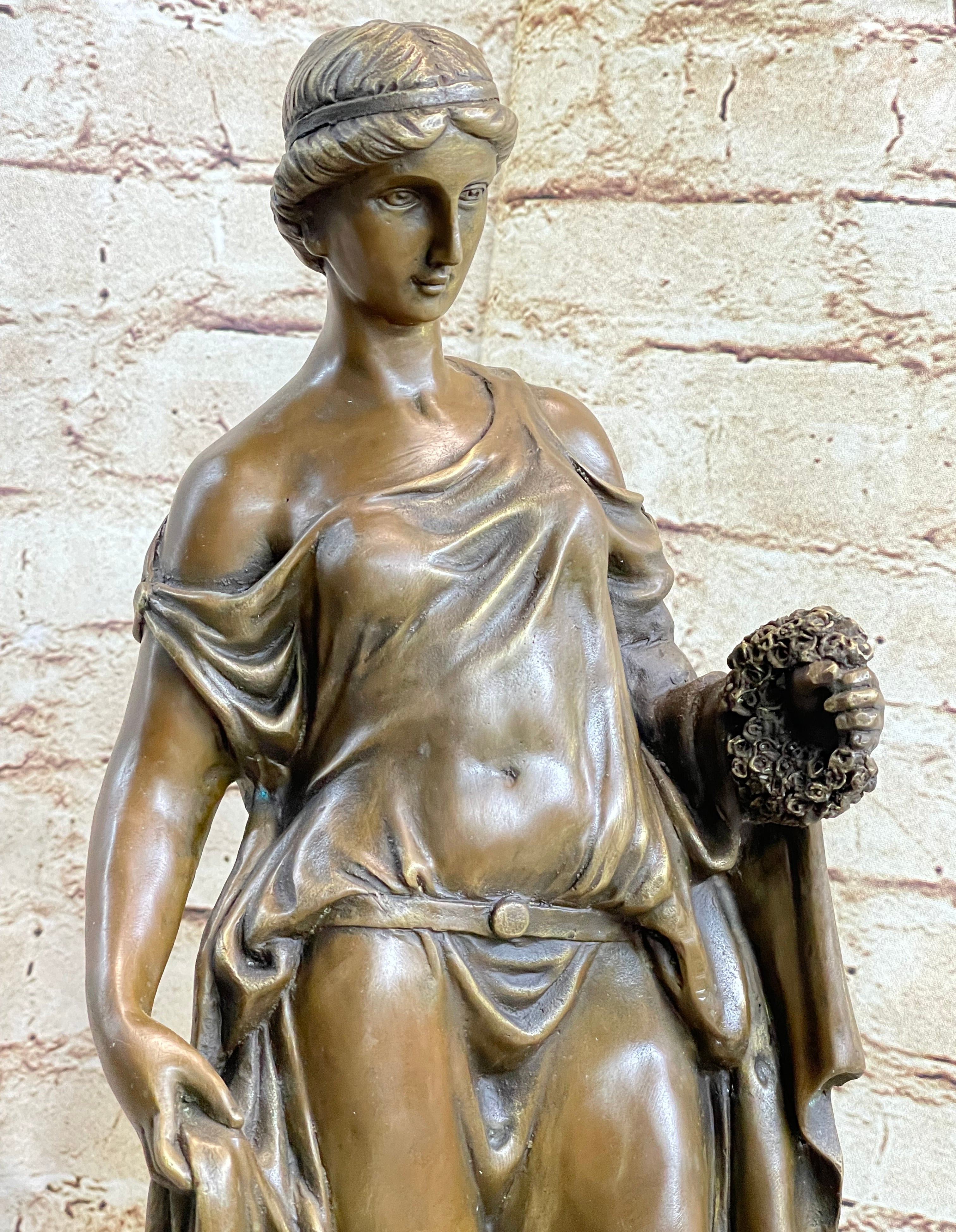 Woman Clutching Grapes Bronze Figure Auguste Moreau 21" x 7.5"
