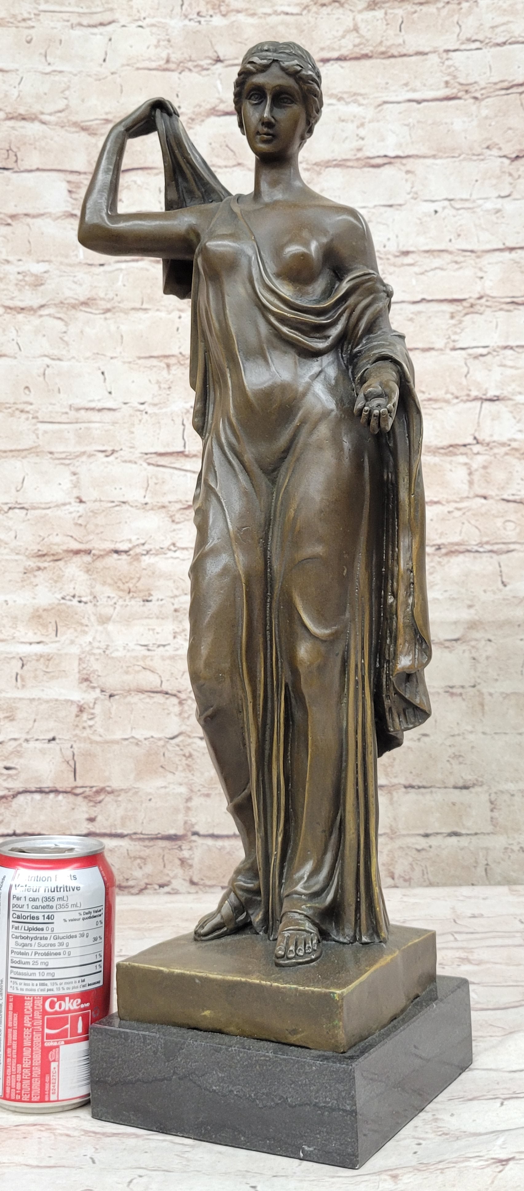 Semi Nude Roman Greek Goddess Female Figure Bronze Statue Sculpture Marble Base