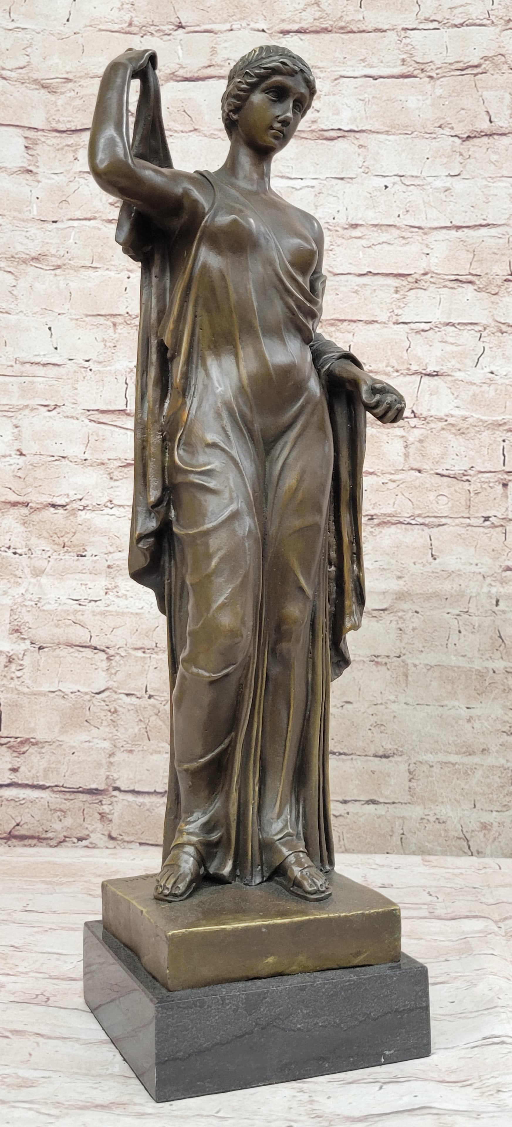 Semi Nude Roman Greek Goddess Female Figure Bronze Statue Sculpture Marble Base
