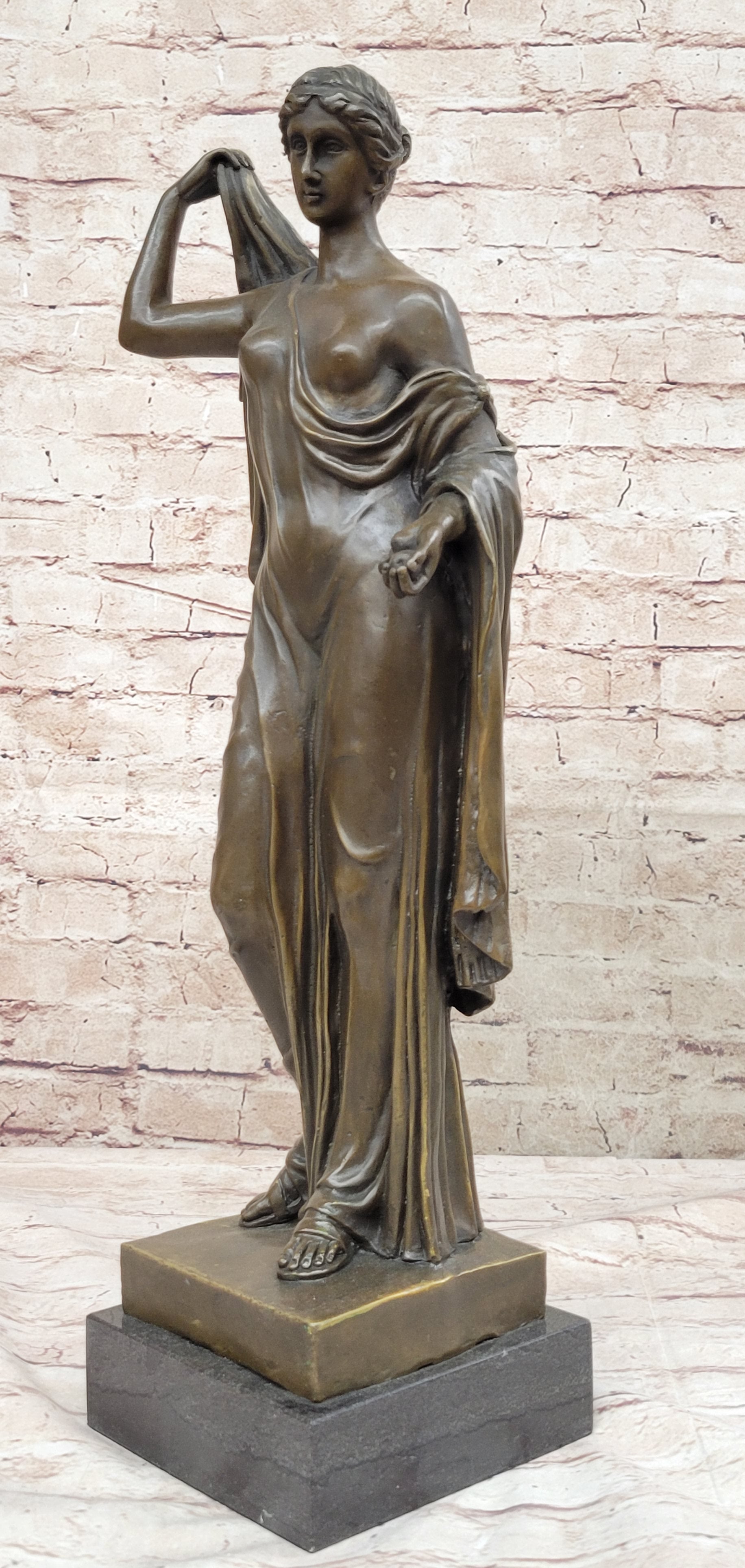 Semi Nude Roman Greek Goddess Female Figure Bronze Statue Sculpture Marble Base