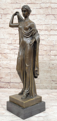 Semi Nude Roman Greek Goddess Female Figure Bronze Statue Sculpture Marble Base