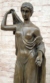Semi Nude Roman Greek Goddess Female Figure Bronze Statue Sculpture Marble Base