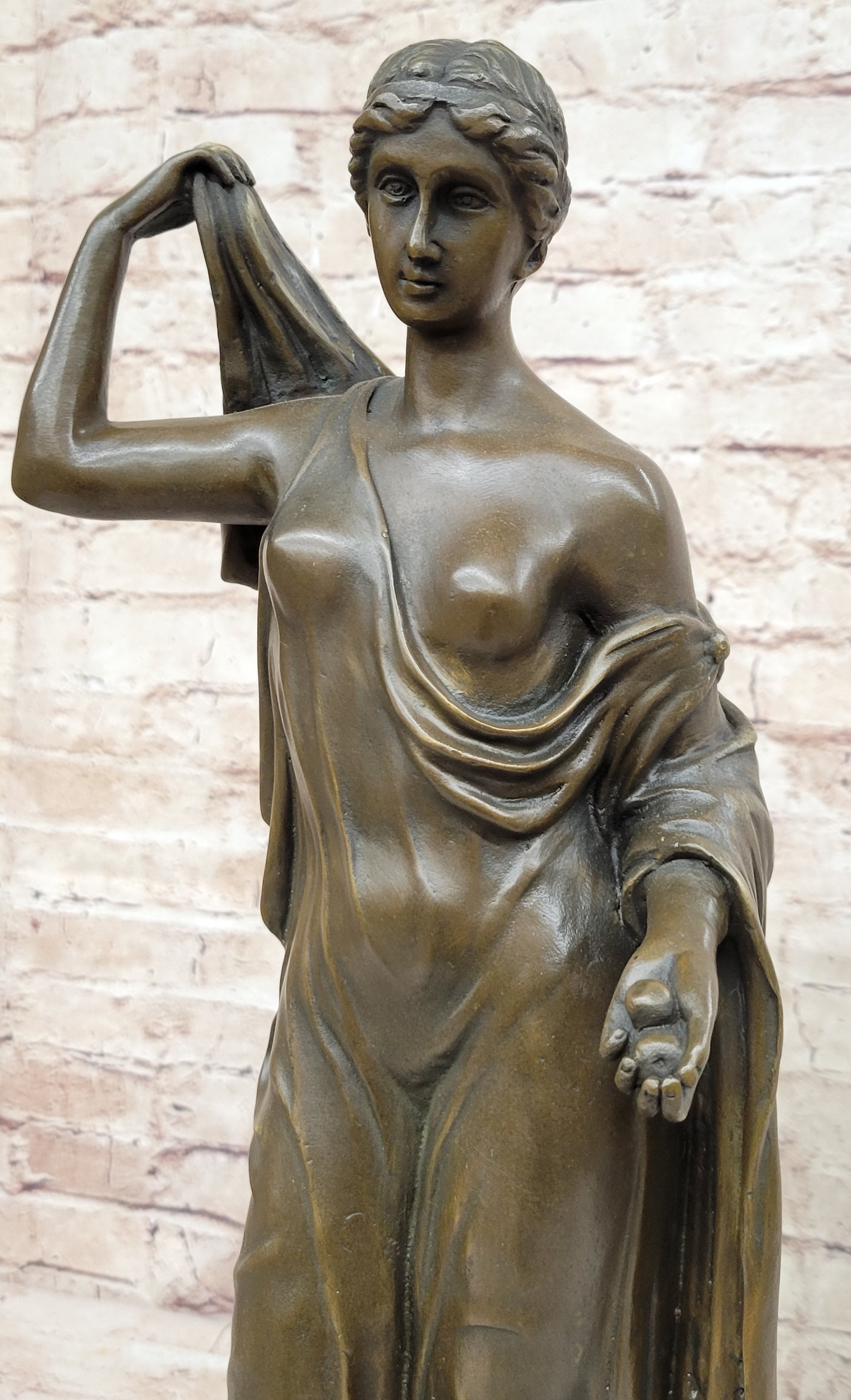Semi Nude Roman Greek Goddess Female Figure Bronze Statue Sculpture Marble Base