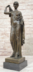 Semi Nude Roman Greek Goddess Female Figure Bronze Statue Sculpture Marble Base