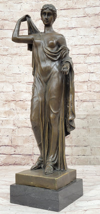 Semi Nude Roman Greek Goddess Female Figure Bronze Statue Sculpture Marble Base