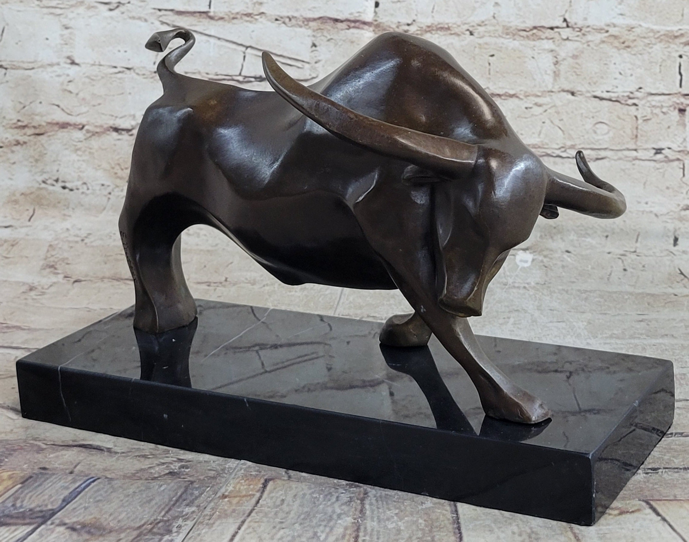 Bronze Sculpture 'Charging Bull' Red Marble - MINT Condition