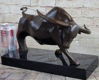 Bronze Sculpture 'Charging Bull' Red Marble - MINT Condition