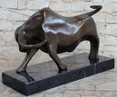 Bronze Sculpture 'Charging Bull' Red Marble - MINT Condition