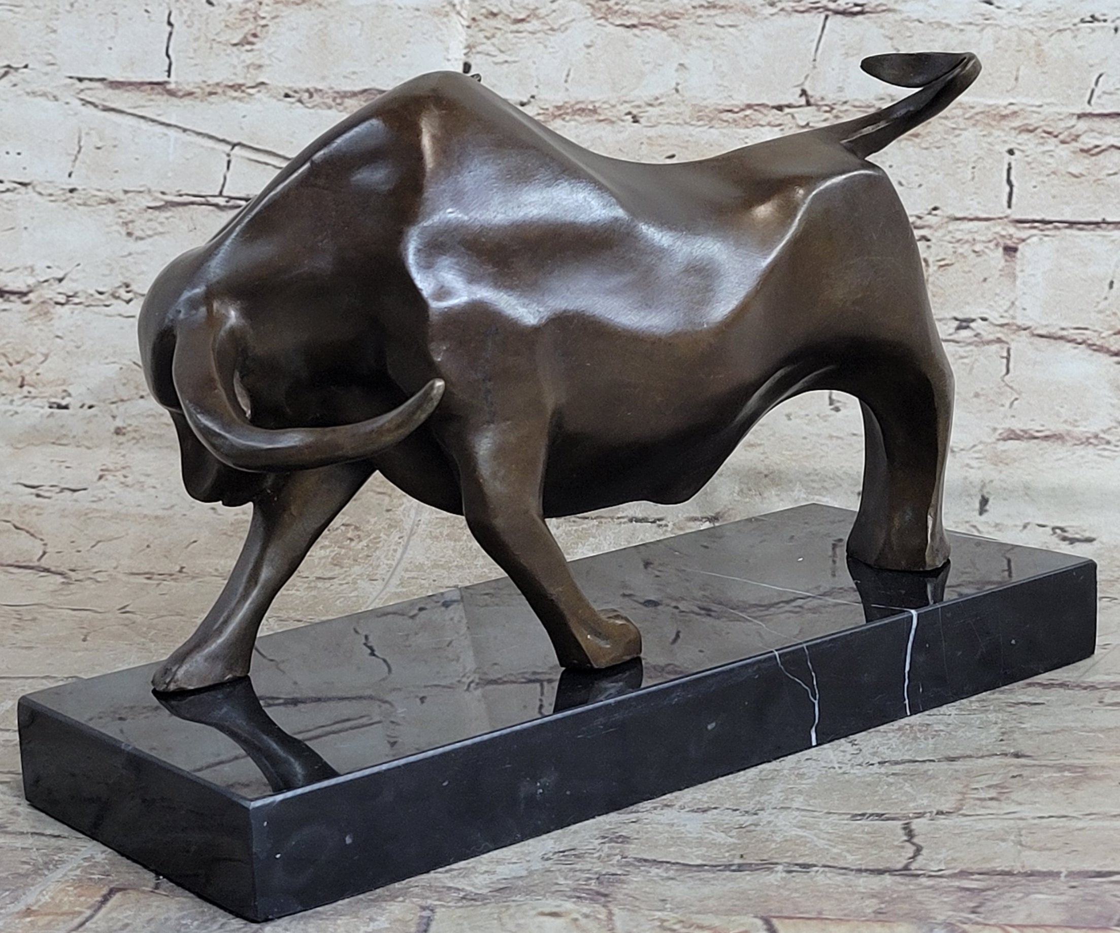 Bronze Sculpture 'Charging Bull' Red Marble - MINT Condition