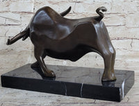 Bronze Sculpture 'Charging Bull' Red Marble - MINT Condition