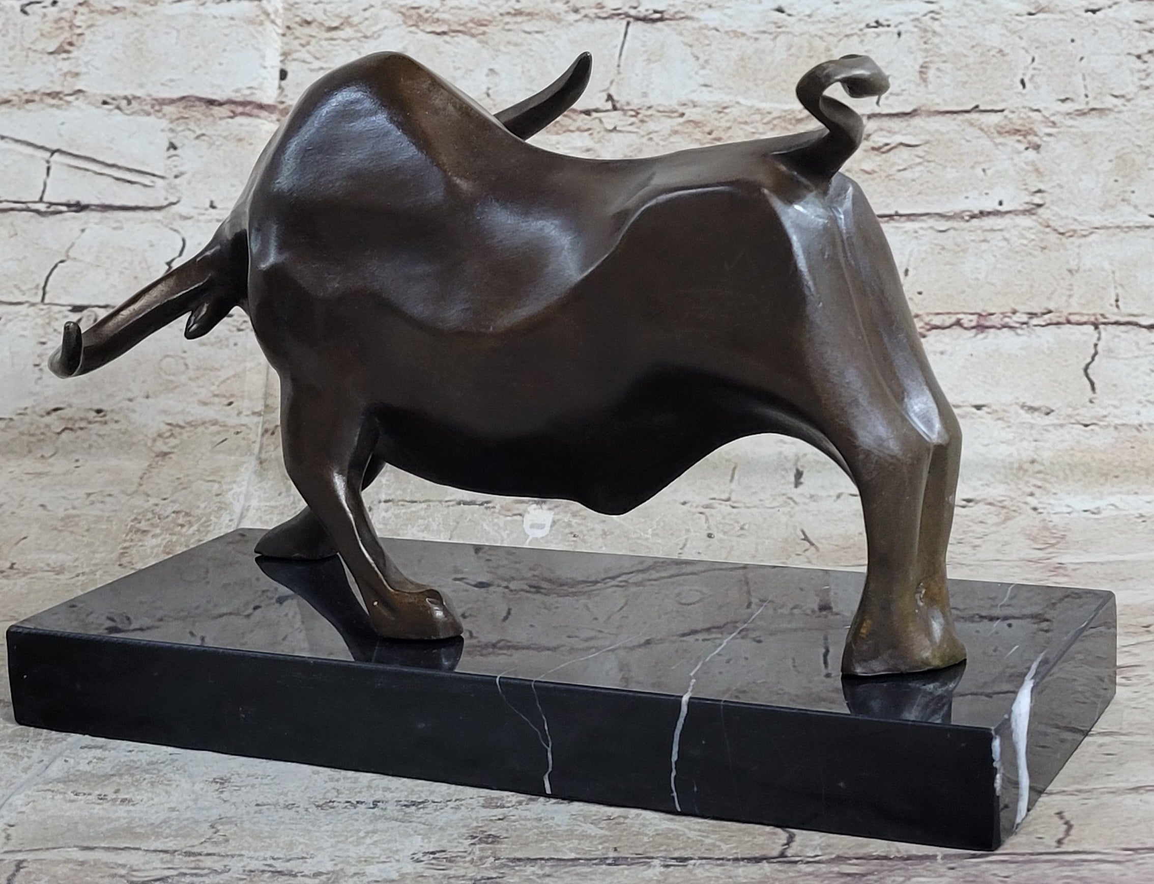 Bronze Sculpture 'Charging Bull' Red Marble - MINT Condition