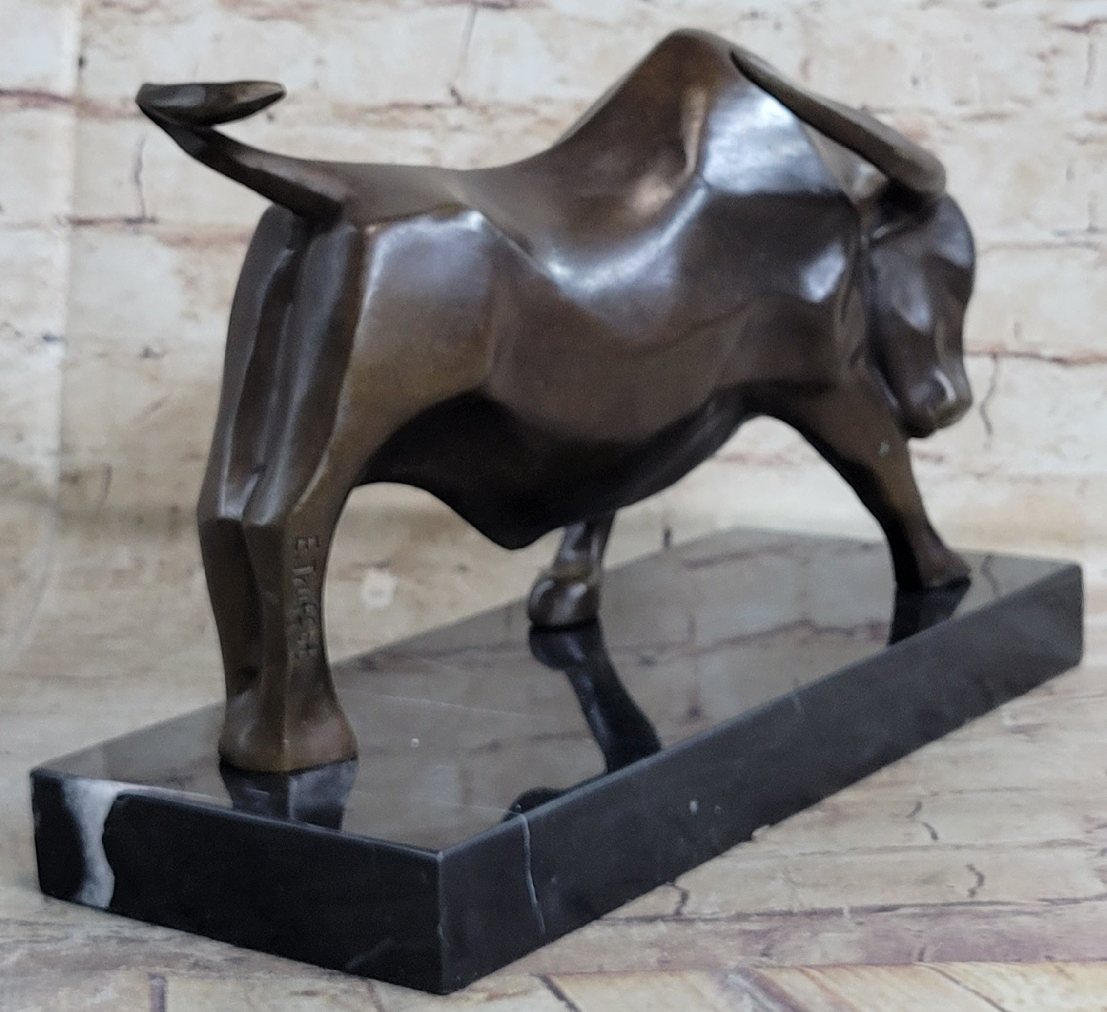 Bronze Sculpture 'Charging Bull' Red Marble - MINT Condition