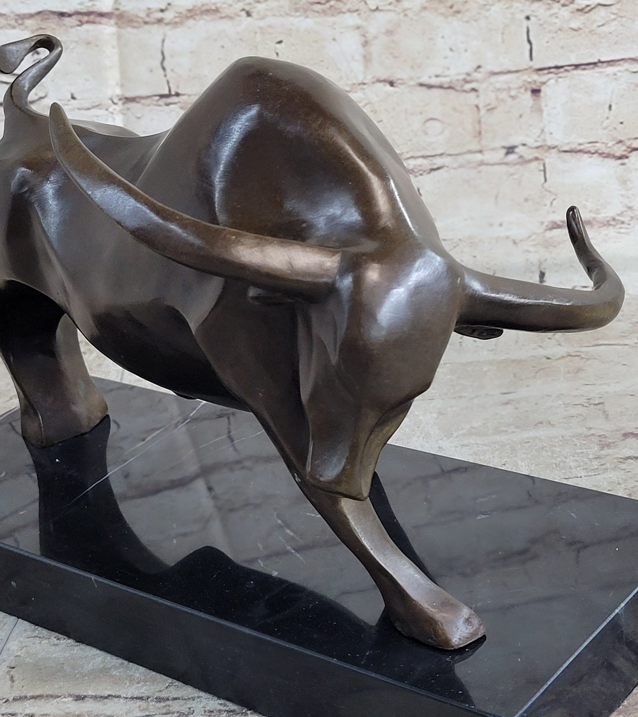 Bronze Sculpture 'Charging Bull' Red Marble - MINT Condition