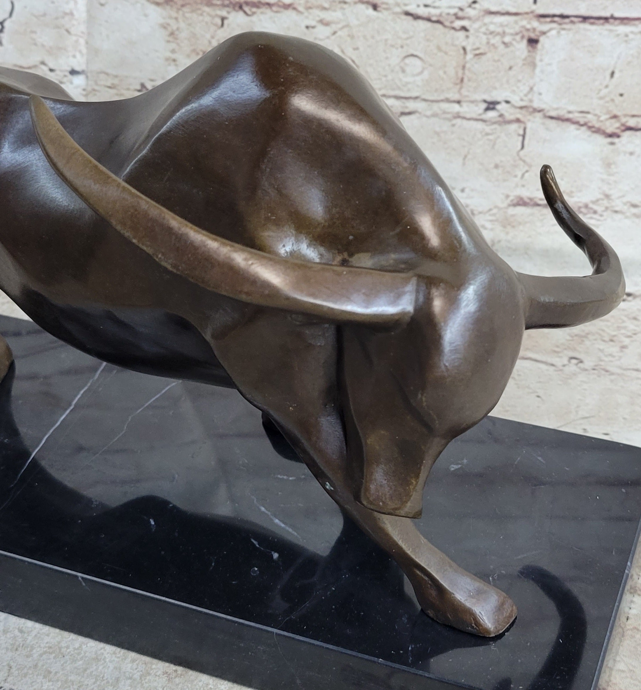 Bronze Sculpture 'Charging Bull' Red Marble - MINT Condition