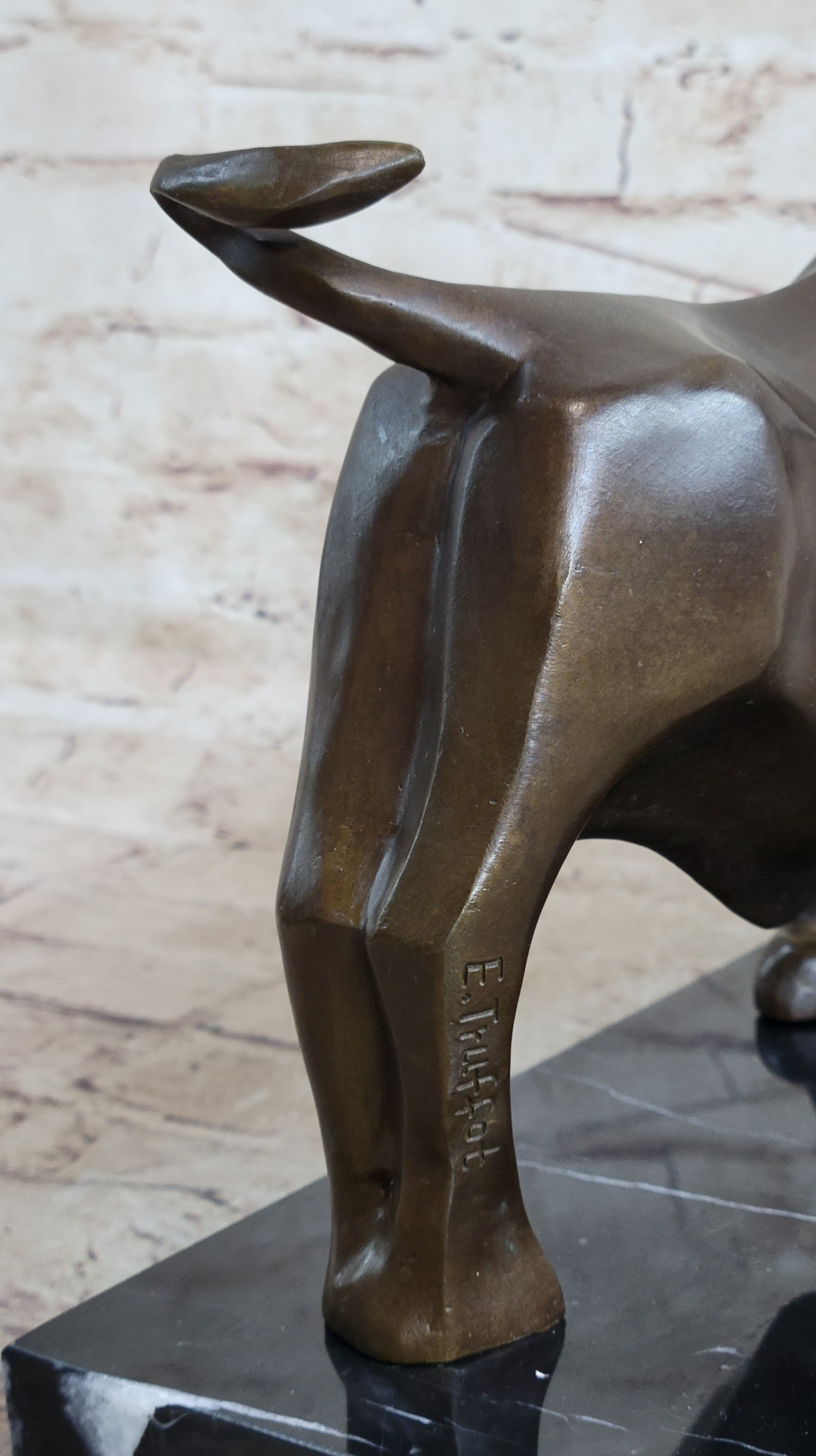 Bronze Sculpture 'Charging Bull' Red Marble - MINT Condition
