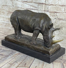 Bronze Rhinoceros Sculpture Marble Base Barye Art 9" x 14"