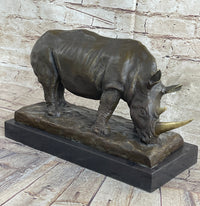 Bronze Rhinoceros Sculpture Marble Base Barye Art 9" x 14"