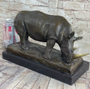 Bronze Rhinoceros Sculpture Marble Base Barye Art 9" x 14"