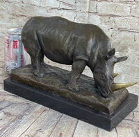 Bronze Rhinoceros Sculpture Marble Base Barye Art 9" x 14"