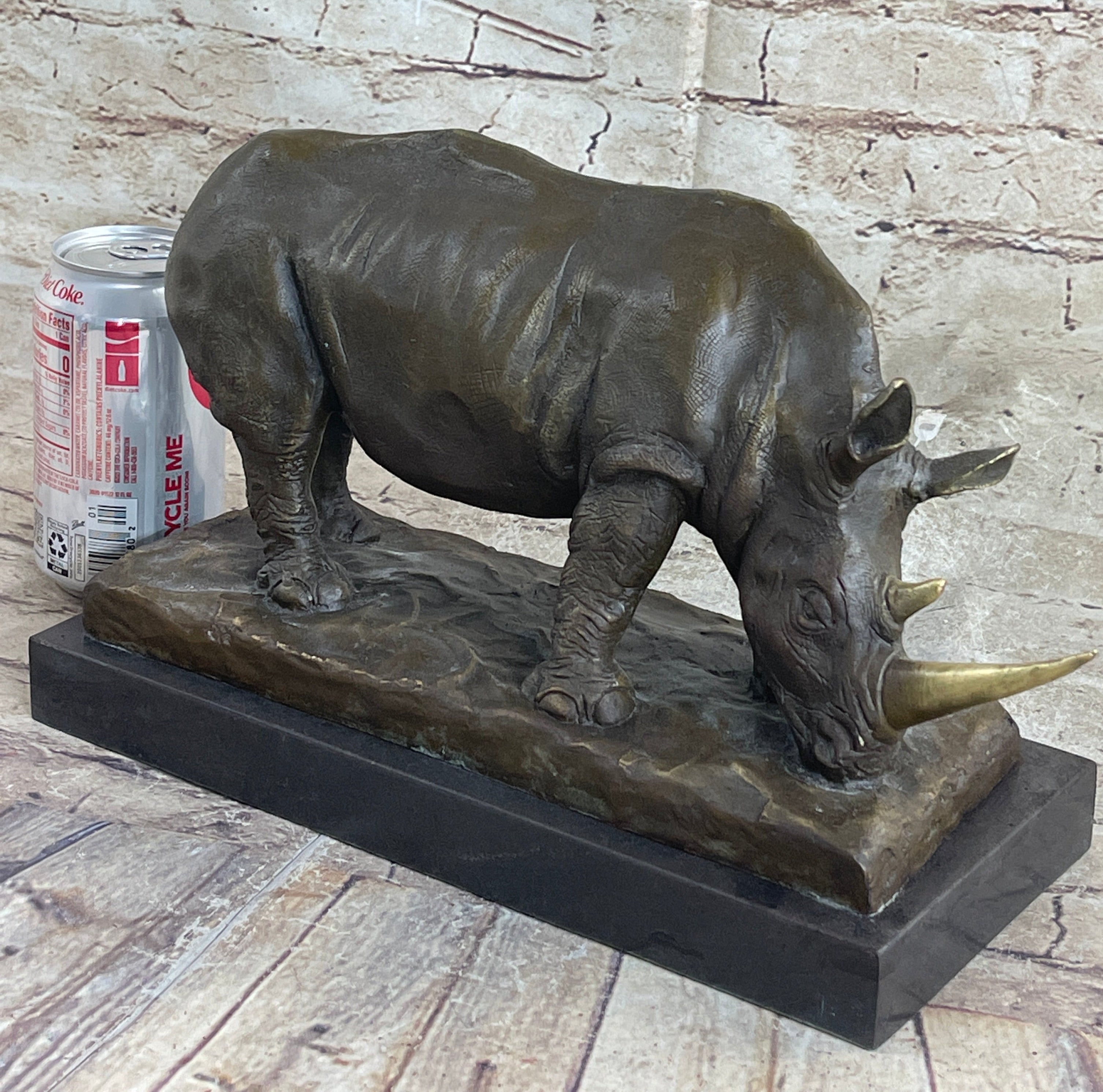 Bronze Rhinoceros Sculpture Marble Base Barye Art 9" x 14"