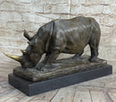 Bronze Rhinoceros Sculpture Marble Base Barye Art 9" x 14"