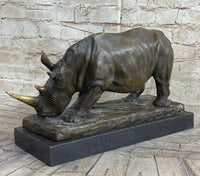 Bronze Rhinoceros Sculpture Marble Base Barye Art 9" x 14"