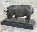 Bronze Rhinoceros Sculpture Marble Base Barye Art 9" x 14"