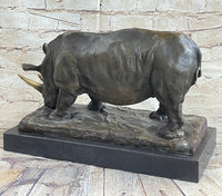 Bronze Rhinoceros Sculpture Marble Base Barye Art 9" x 14"