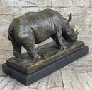 Bronze Rhinoceros Sculpture Marble Base Barye Art 9" x 14"