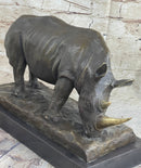 Bronze Rhinoceros Sculpture Marble Base Barye Art 9" x 14"