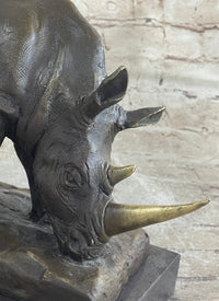 Bronze Rhinoceros Sculpture Marble Base Barye Art 9" x 14"