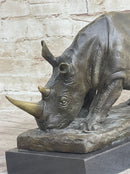 Bronze Rhinoceros Sculpture Marble Base Barye Art 9" x 14"