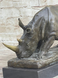 Bronze Rhinoceros Sculpture Marble Base Barye Art 9" x 14"