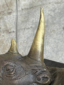 Bronze Rhinoceros Sculpture Marble Base Barye Art 9" x 14"