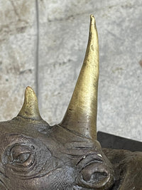 Bronze Rhinoceros Sculpture Marble Base Barye Art 9" x 14"