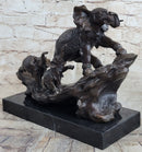 Signed Bologna Indian Mother Elephant & Calves Bronze Art