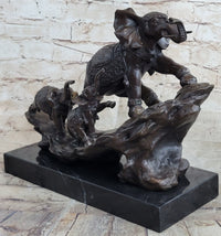 Signed Bologna Indian Mother Elephant & Calves Bronze Art
