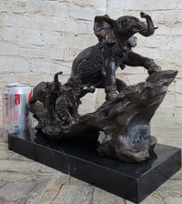Signed Bologna Indian Mother Elephant & Calves Bronze Art