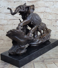 Signed Bologna Indian Mother Elephant & Calves Bronze Art