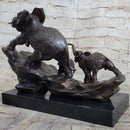 Signed Bologna Indian Mother Elephant & Calves Bronze Art