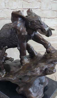Signed Bologna Indian Mother Elephant & Calves Bronze Art
