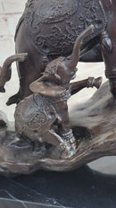 Signed Bologna Indian Mother Elephant & Calves Bronze Art