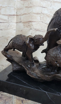 Signed Bologna Indian Mother Elephant & Calves Bronze Art