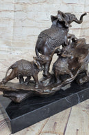Signed Bologna Indian Mother Elephant & Calves Bronze Art