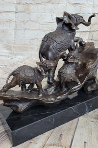 Signed Bologna Indian Mother Elephant & Calves Bronze Art